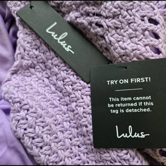 LULUS  NEW NWT  Strappy Cotton Crochet Knit Dress Sz M  Lined - Picture 3 of 8